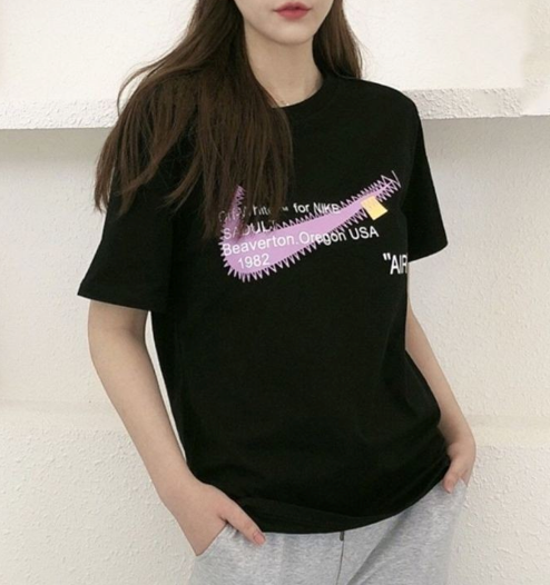 나이키x오프화이트 핑크탑 air 배색 나염 반팔티