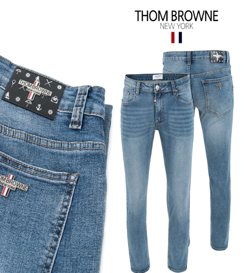 25SS. 마린레더패치 스틸 중청워싱 슬림진