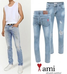 25SS. 드 꾀흐 레터링 데미지 워싱 슬림진