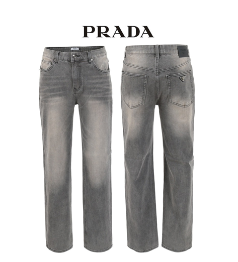 프라다. 세미와이드 일자핏 그레이 팬츠